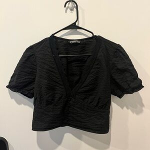 Stradivarius Black Puff Sleeve Crop Top